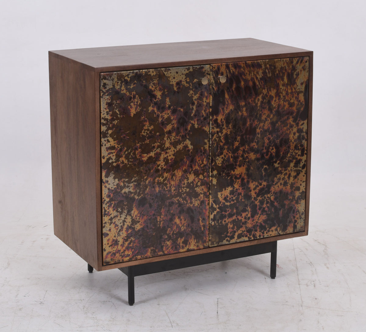 Industrial Solid Mango Wood 2-Door Cabinet 85cm – Patina Metal Doors