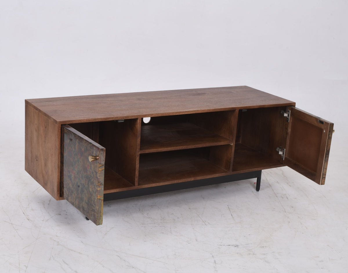Modern Luxury Mango Wood Media Console with Oxidised Metal Doors 145cm