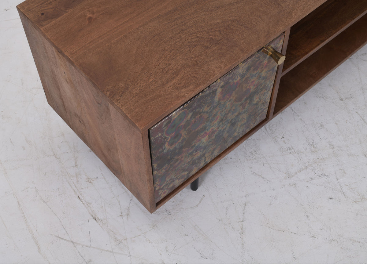 Modern Luxury Mango Wood Media Console with Oxidised Metal Doors 145cm