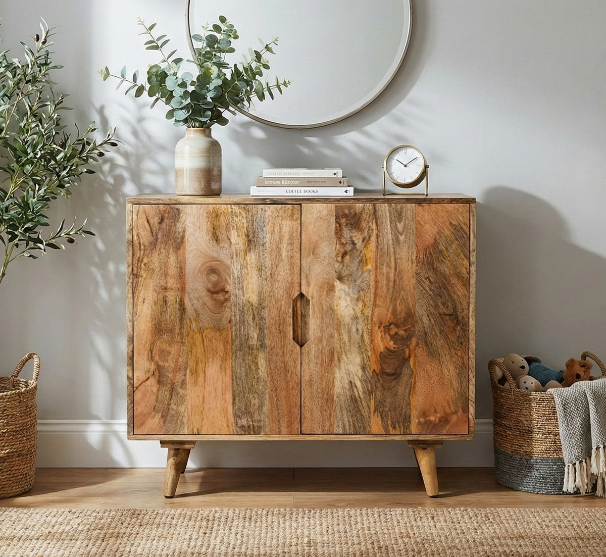 Mango 2-Door Cabinet – 85×45×83cm | Handcrafted Solid Wood Storage Unit