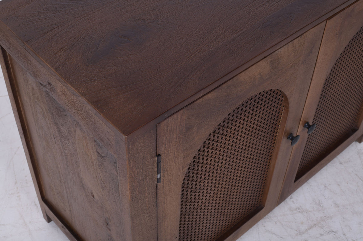 Dark Mango Wood & Rattan 4-Door Sideboard – Arched Design (200cm)