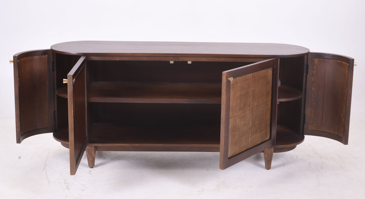 Bohemia Dark Walnut Mango Wood & Rattan Sideboard | 4 Rattan Doors | 172 cm