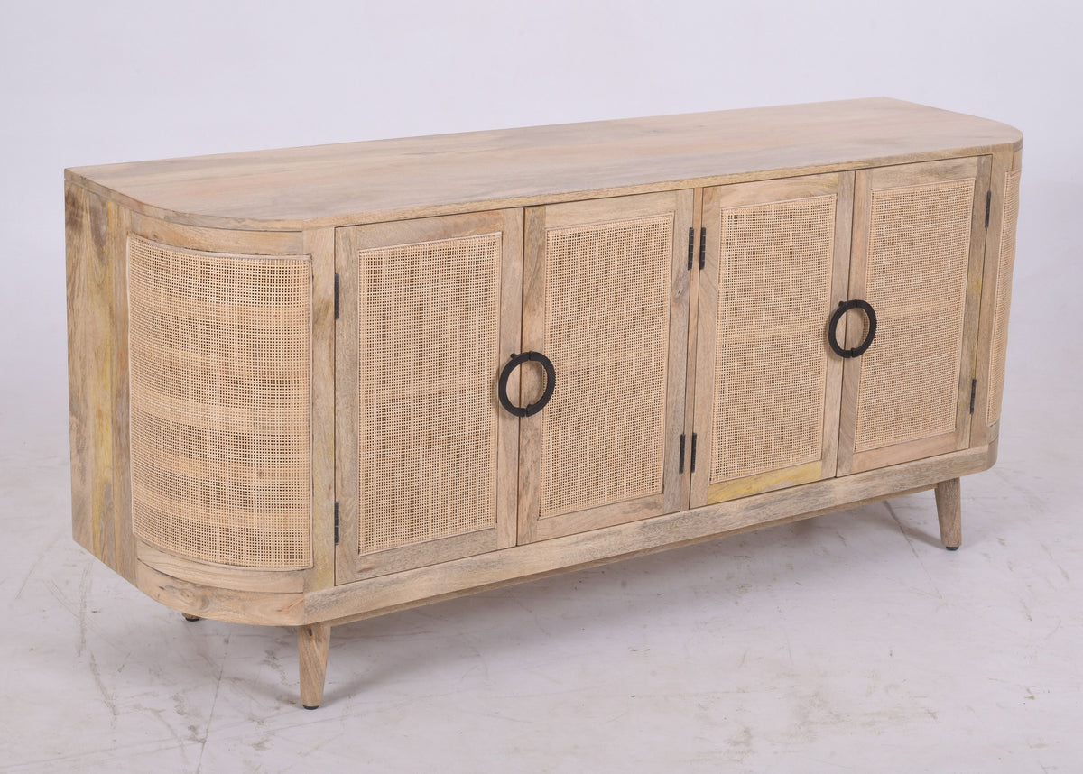 Bohemia Mango Wood & Rattan Sideboard | 4 Rattan Doors | Natural | 172 cm