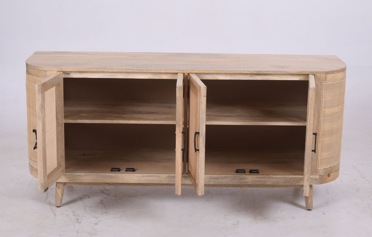 Bohemia Mango Wood & Rattan Sideboard | 4 Rattan Doors | Natural | 172 cm