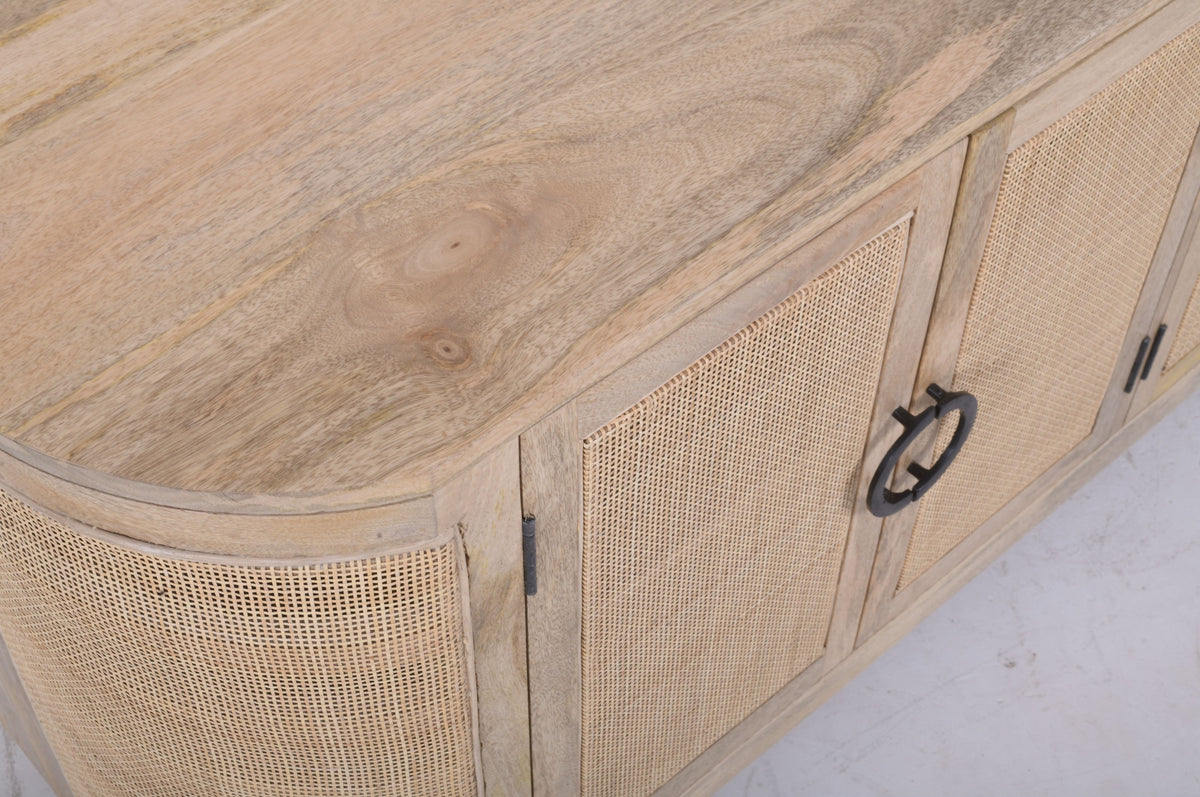 Bohemia Mango Wood & Rattan Sideboard | 4 Rattan Doors | Natural | 172 cm