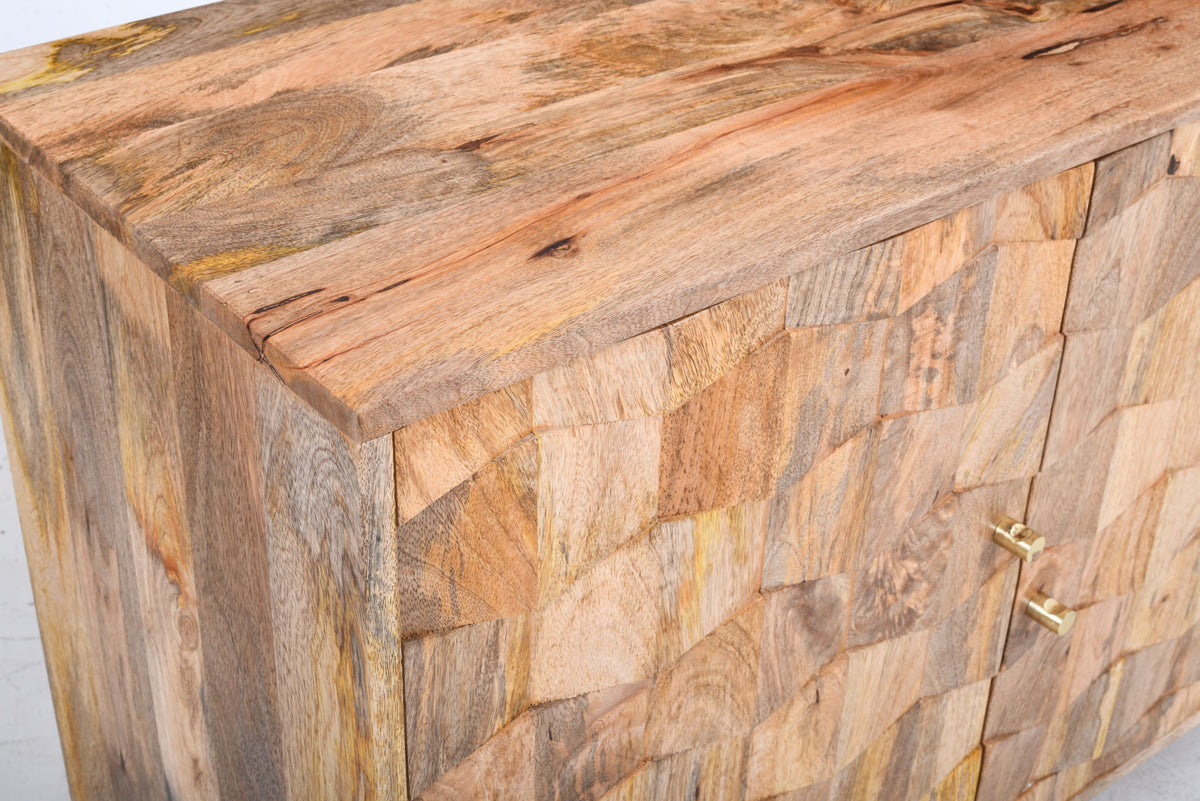 Solid Mango Wood Large Sideboard (145cm) – 3 Drawers & 2 Doors (Geometric Design)