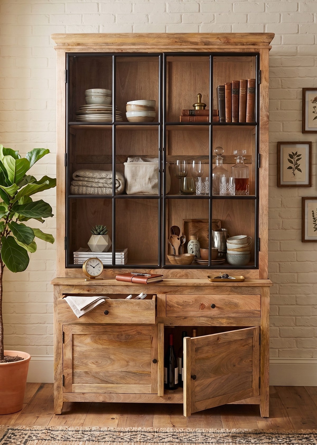 Industrial Display Cabinet | Steel & Mango Wood | Glass Doors | 120 x 45 x 215 cm