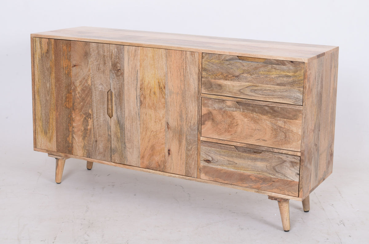 Solid Mango Wood Sideboard with 3 Drawers & Double Cupboard – 145 CMS