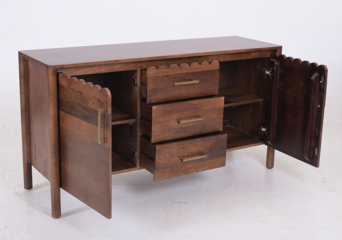 Savoy Solid Mango Wood Scalloped Sideboard – 2 Door, 3 Drawer (145 cm)