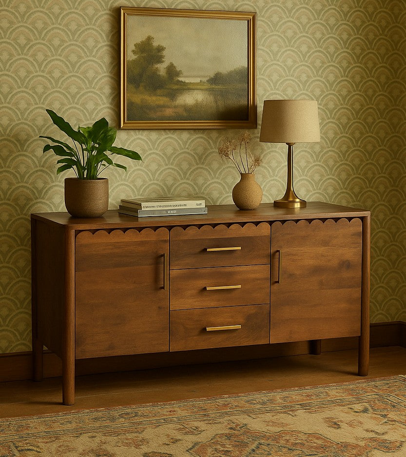 Savoy Solid Mango Wood Scalloped Sideboard – 2 Door, 3 Drawer (145 cm)