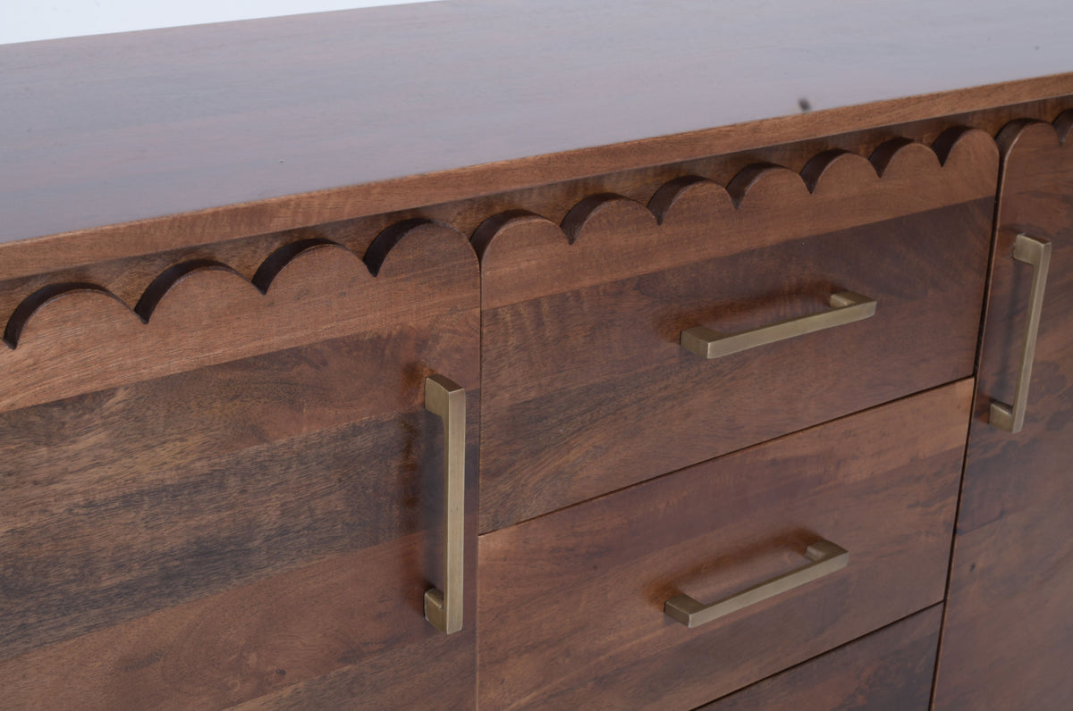 Savoy Solid Mango Wood Scalloped Sideboard – 2 Door, 3 Drawer (145 cm)