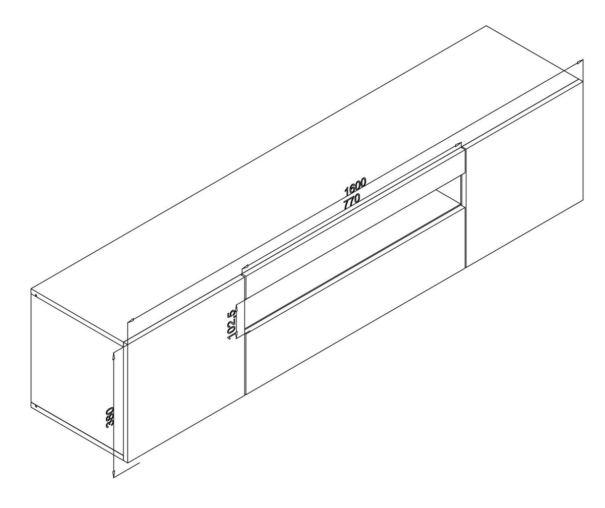 Enzo Modern 2 Doors 1 Drawer LED Low TV Stand Media Unit (160cms) High Gloss Grey