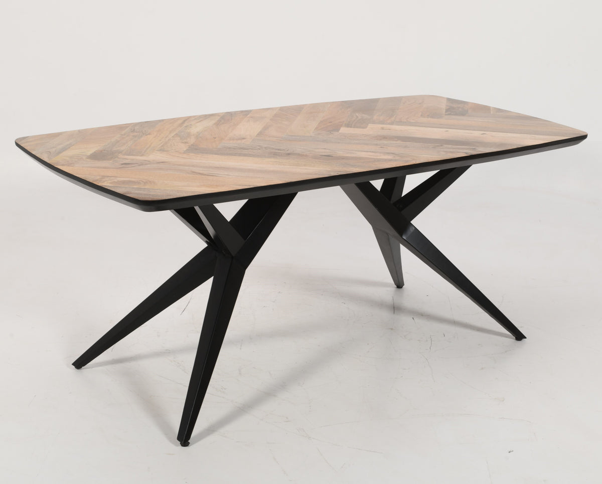 Solid Mango Wood Herringbone Curved Dining Table | Airloft Legs - 180cms