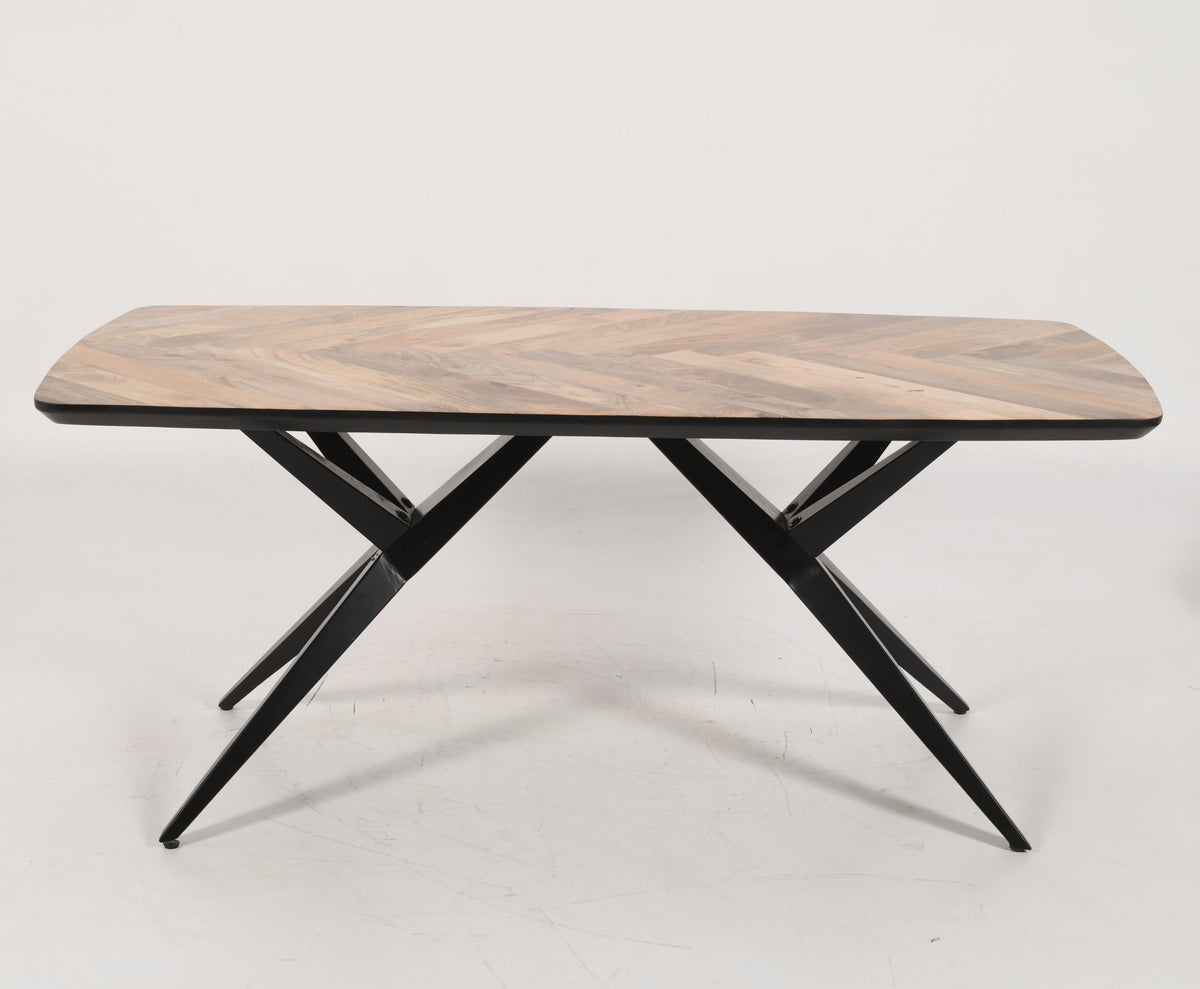 Solid Mango Wood Herringbone Curved Dining Table | Airloft Legs - 160cms