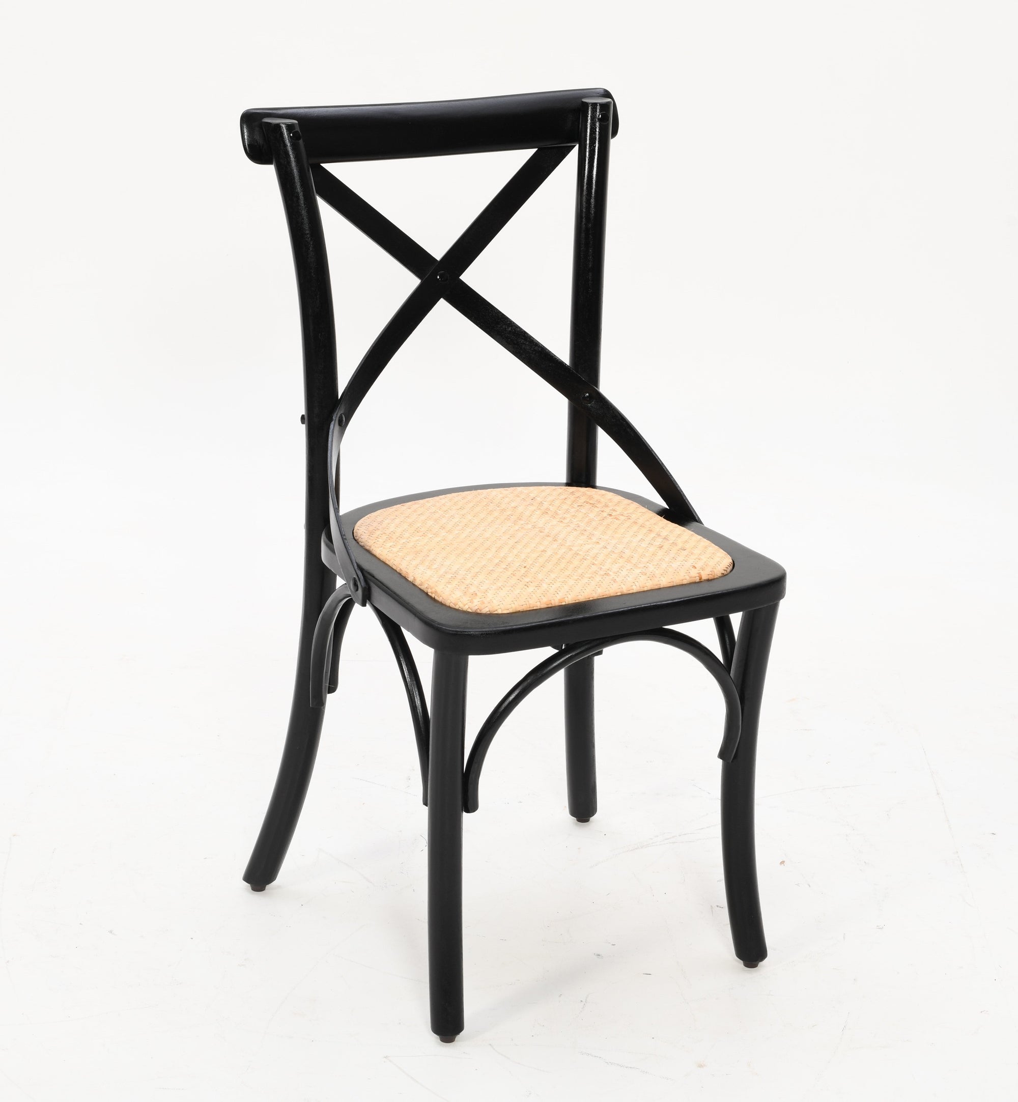 French Vintage Cross Back Dining Chair | Black Solid Mango Wood & Rattan Cane Dining Chair Casa Maria Designs 