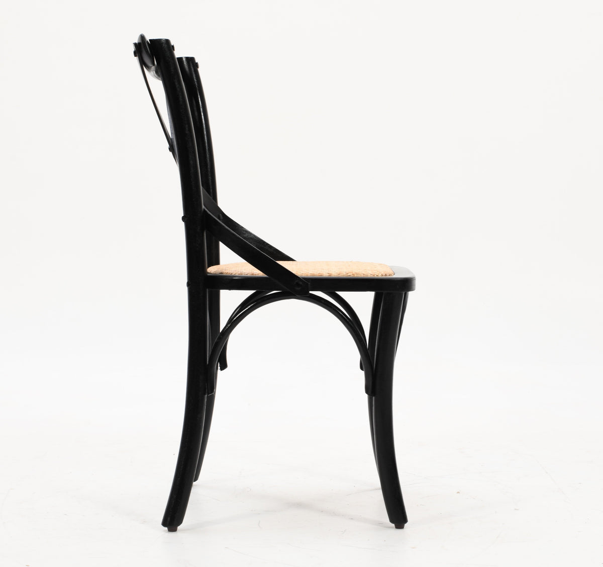 French Vintage Cross Back Dining Chair | Black Solid Mango Wood &amp; Rattan Cane Dining Chair Casa Maria Designs 