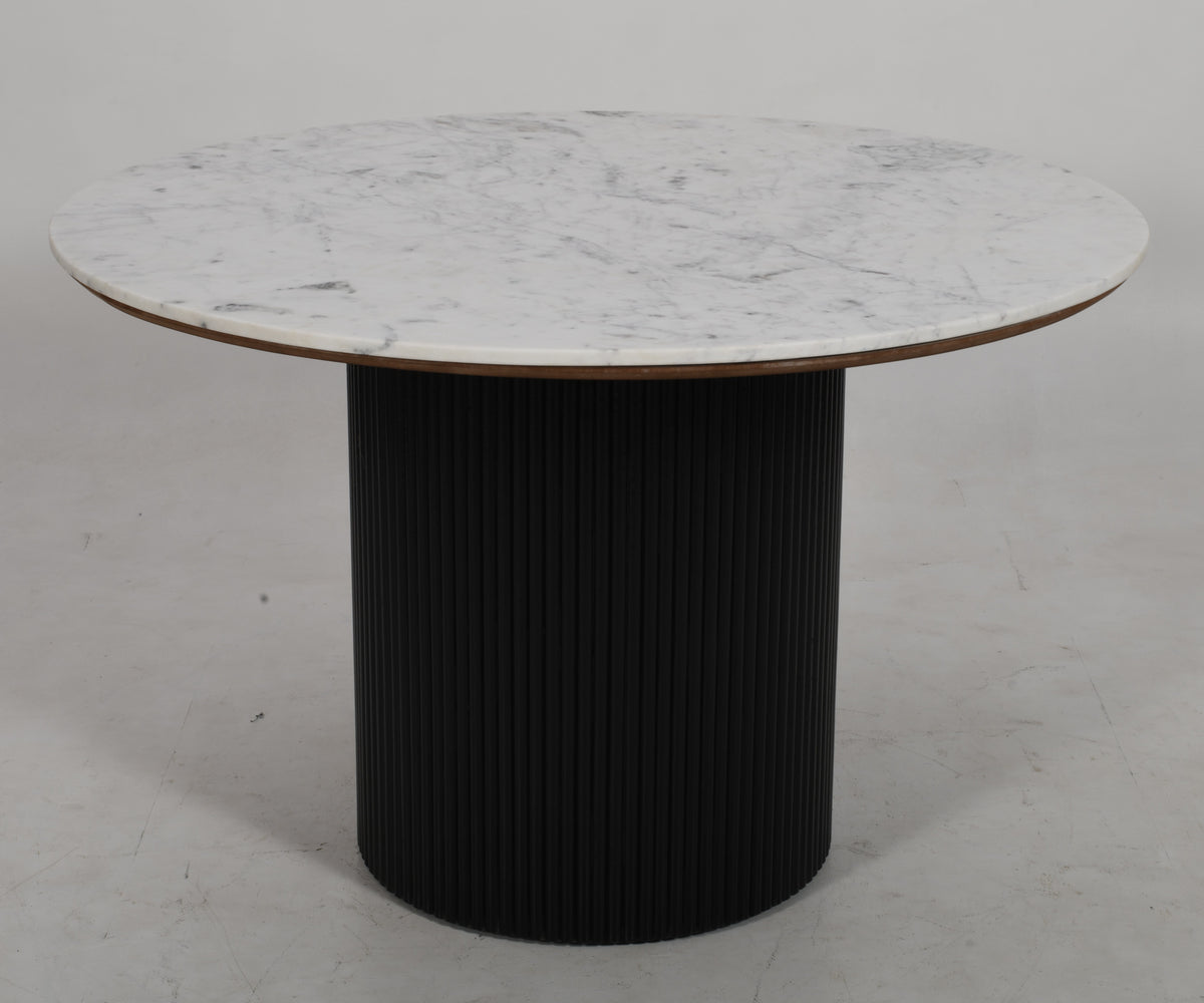 Usha Black Round Solid Acacia Wood Dining Table | Real Marble - 120cms