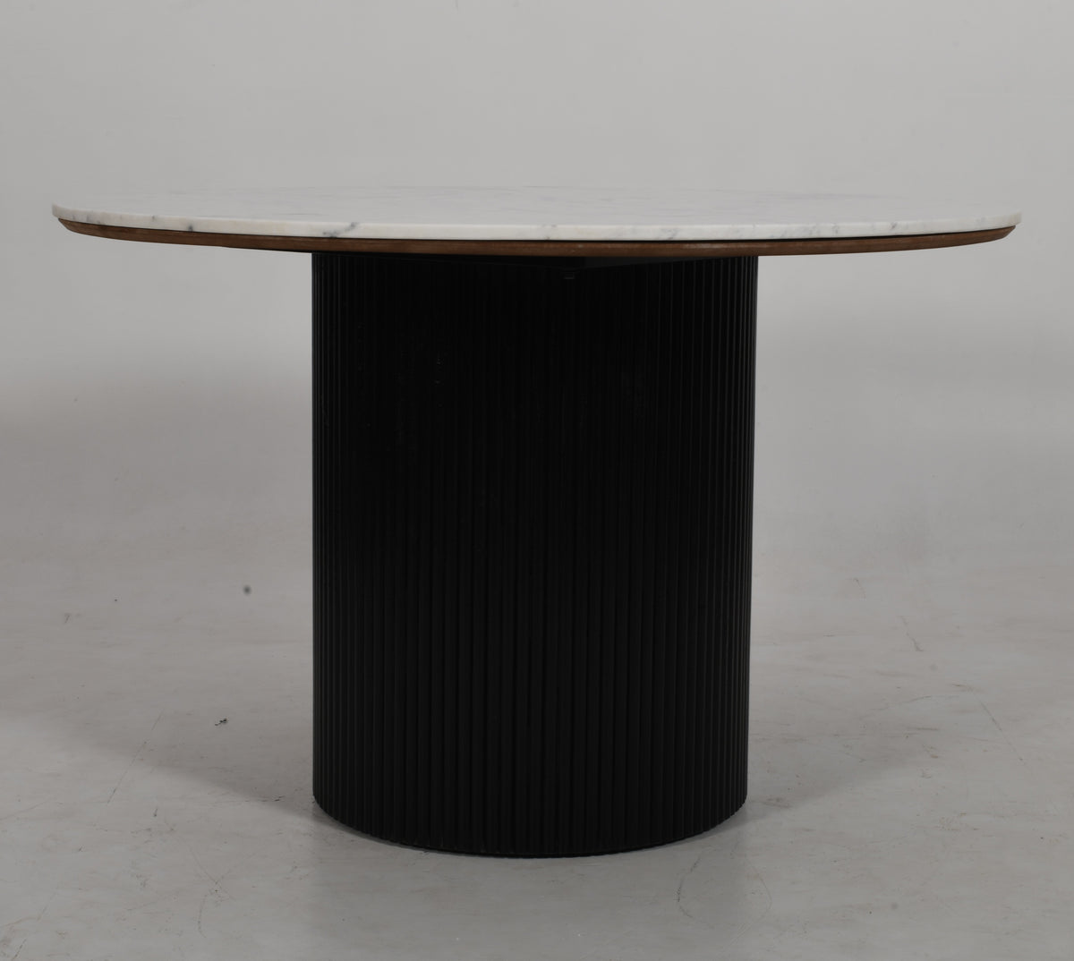 Usha Black Round Solid Acacia Wood Dining Table | Real Marble - 120cms