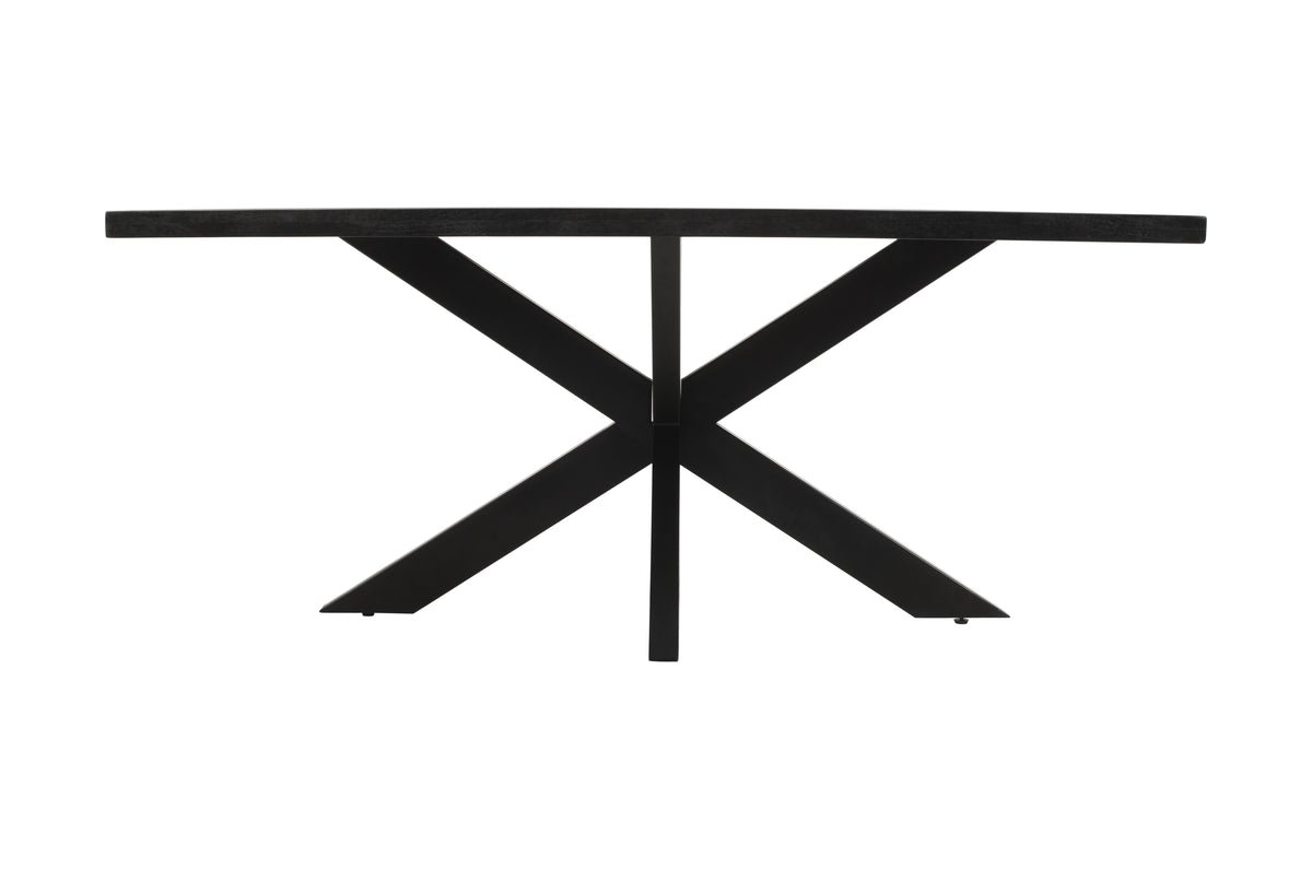 Rectangle Solid Mango Wood (Black Stained) Dining Table | Black Iron X Base - 160cms