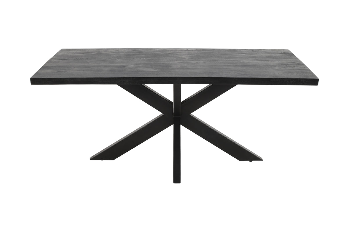 Rectangle Solid Mango Wood (Black Stained) Dining Table | Black Iron X Base - 160cms