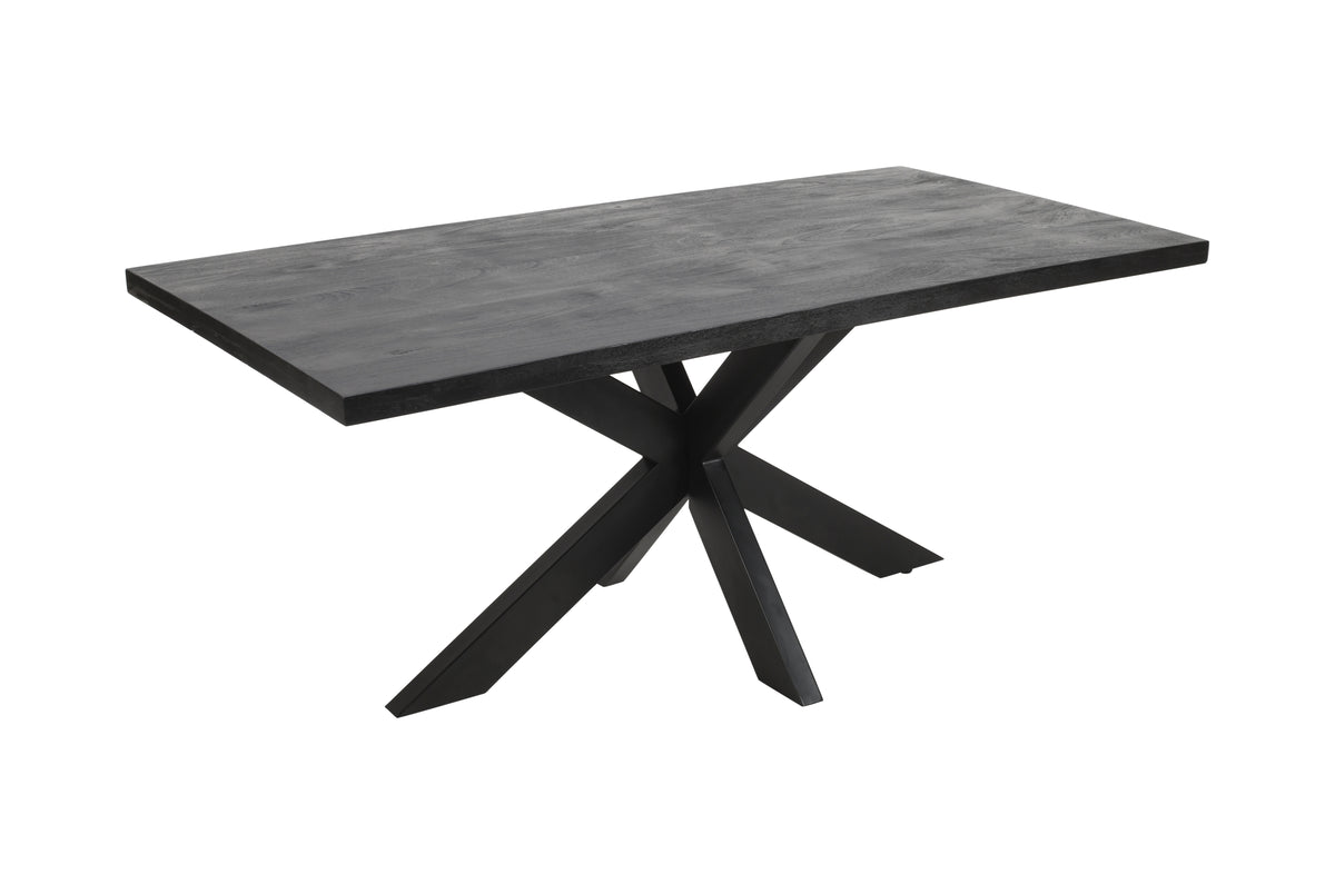 Rectangle Solid Mango Wood (Black Stained) Dining Table | Black Iron X Base - 160cms