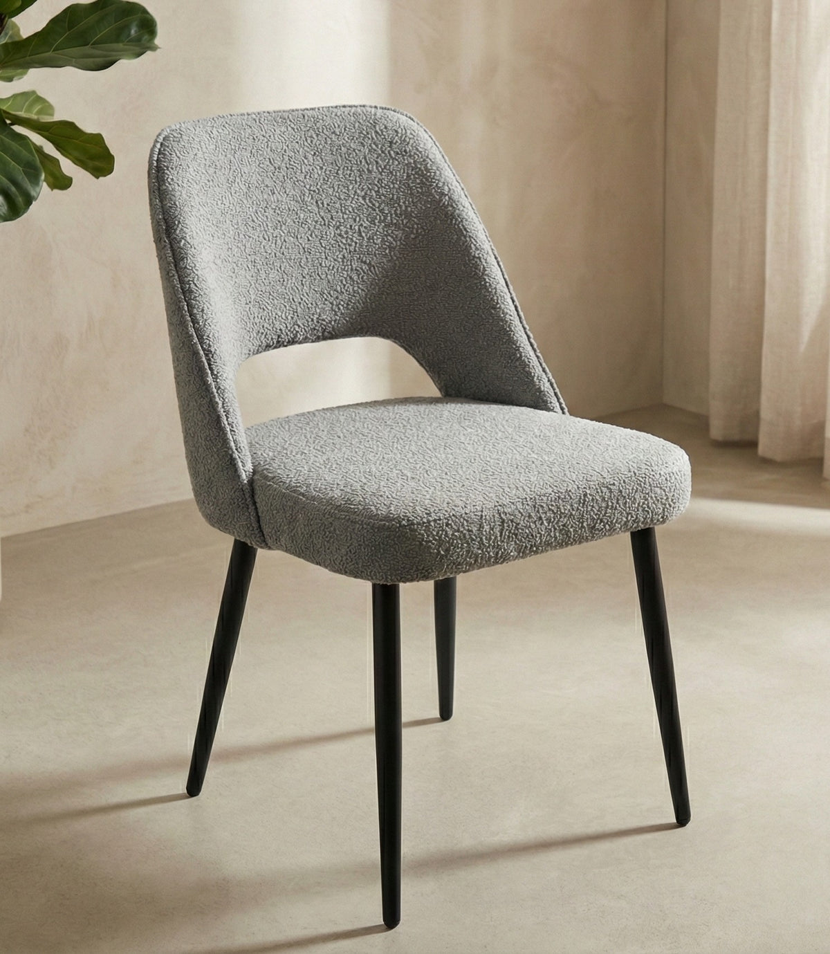 Vincent Set Of 2 Modern Bouclé "Teddy" Fabric Dining Chairs | Grey