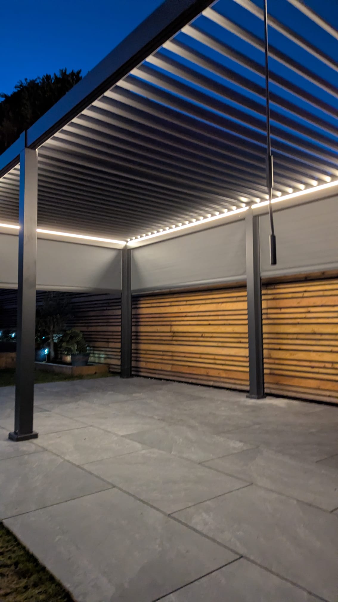 LuxShade™ 3×6m Aluminium Pergola with LEDs, Double-Layered Louvred Roof & Blinds