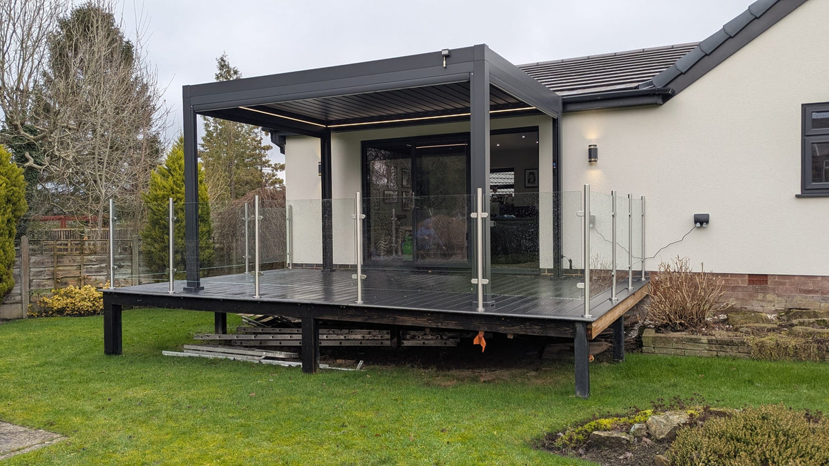 LuxShade™ 3×4m Aluminium Pergola with LEDs, Double-Layered Louvred Roof