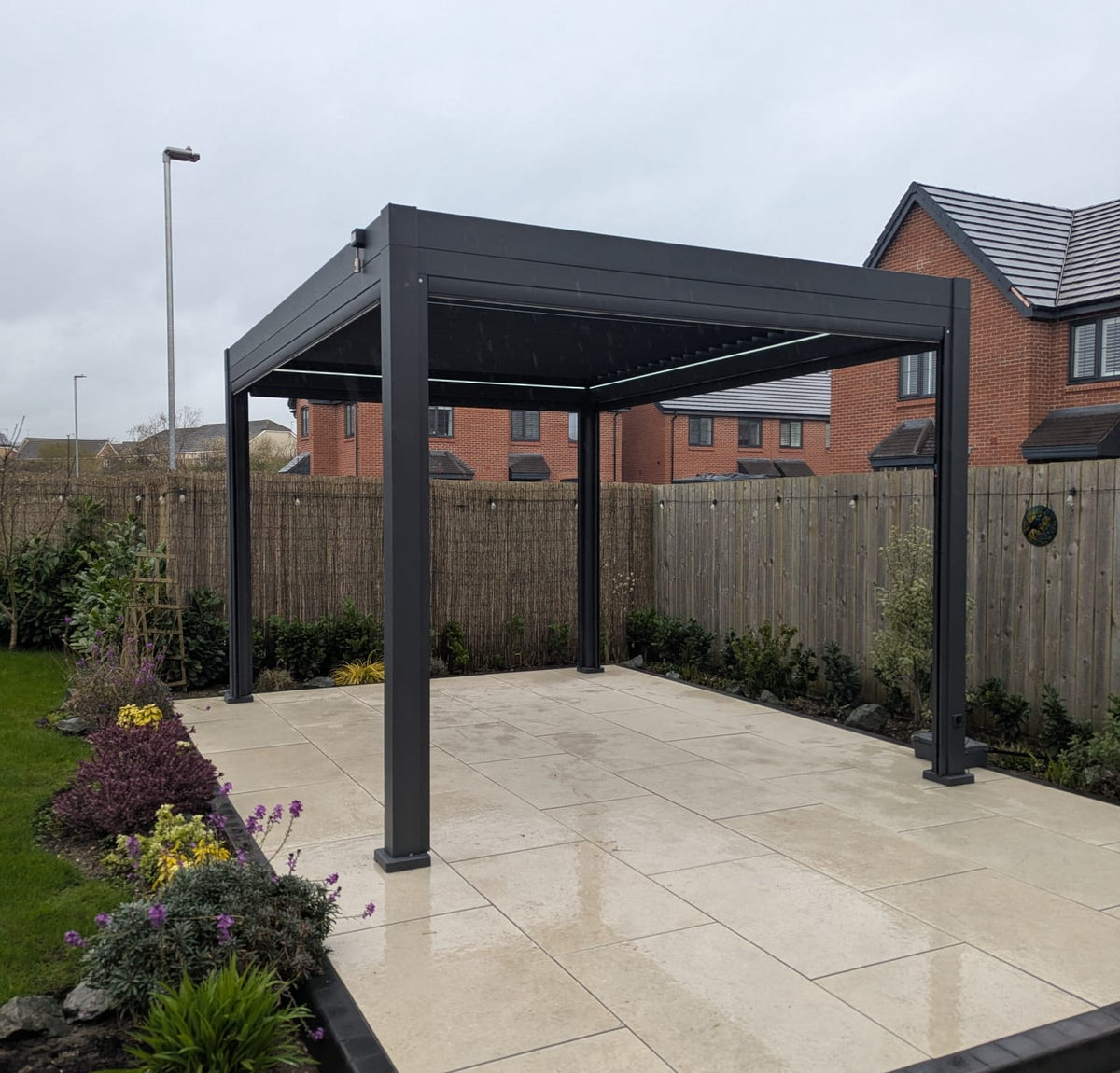 LuxShade™ 3×4m Aluminium Pergola with LEDs, Double-Layered Louvred Roof
