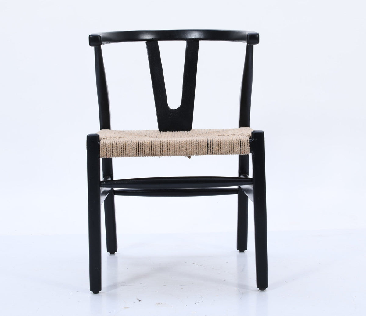 Mid-Century Wishbone Dining Chair | Black Solid Mango Wood &amp; Rope Seat Dining Chair Casa Maria Designs 