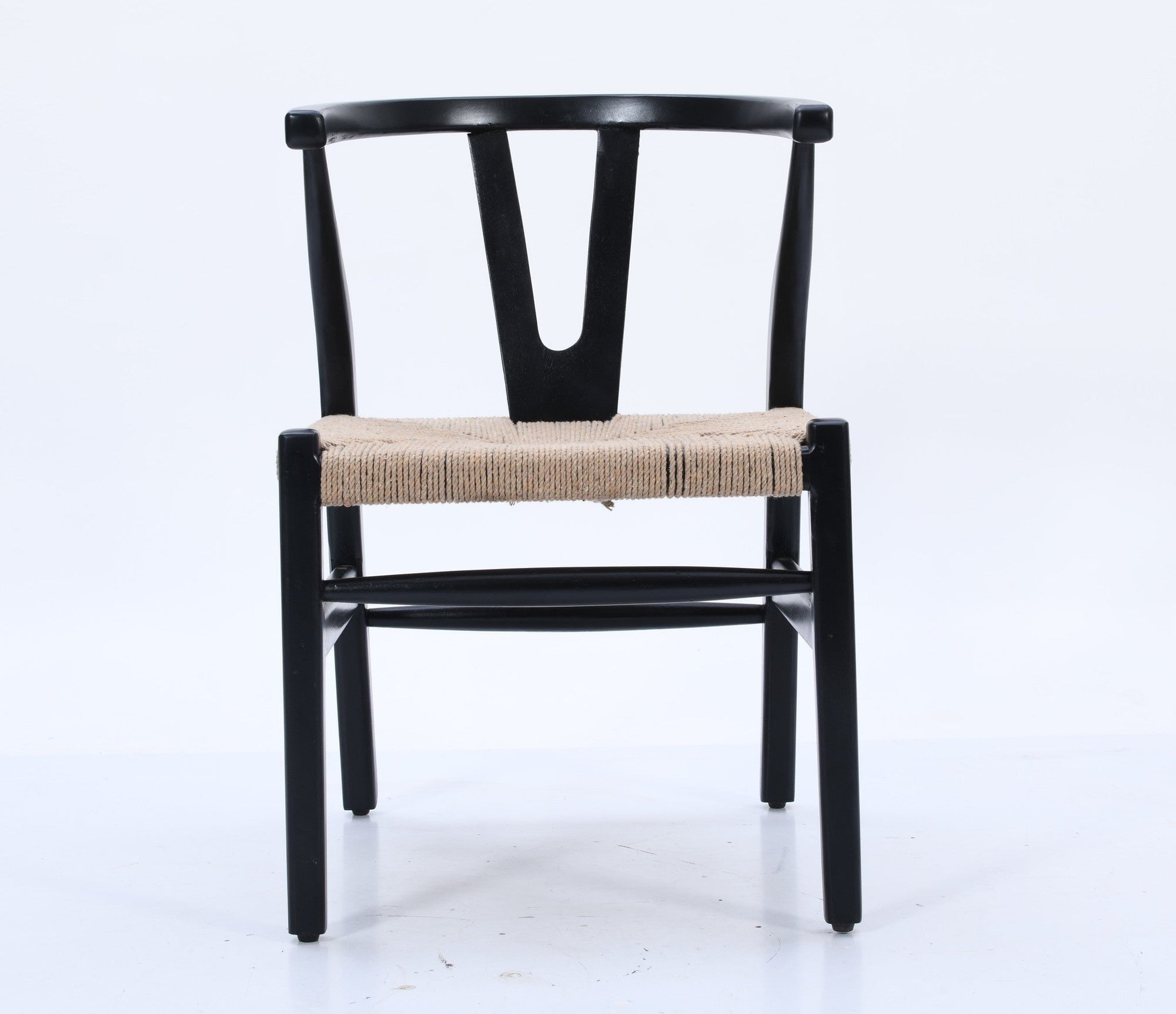 Mid-Century Wishbone Dining Chair | Black Solid Mango Wood & Rope Seat Dining Chair Casa Maria Designs 