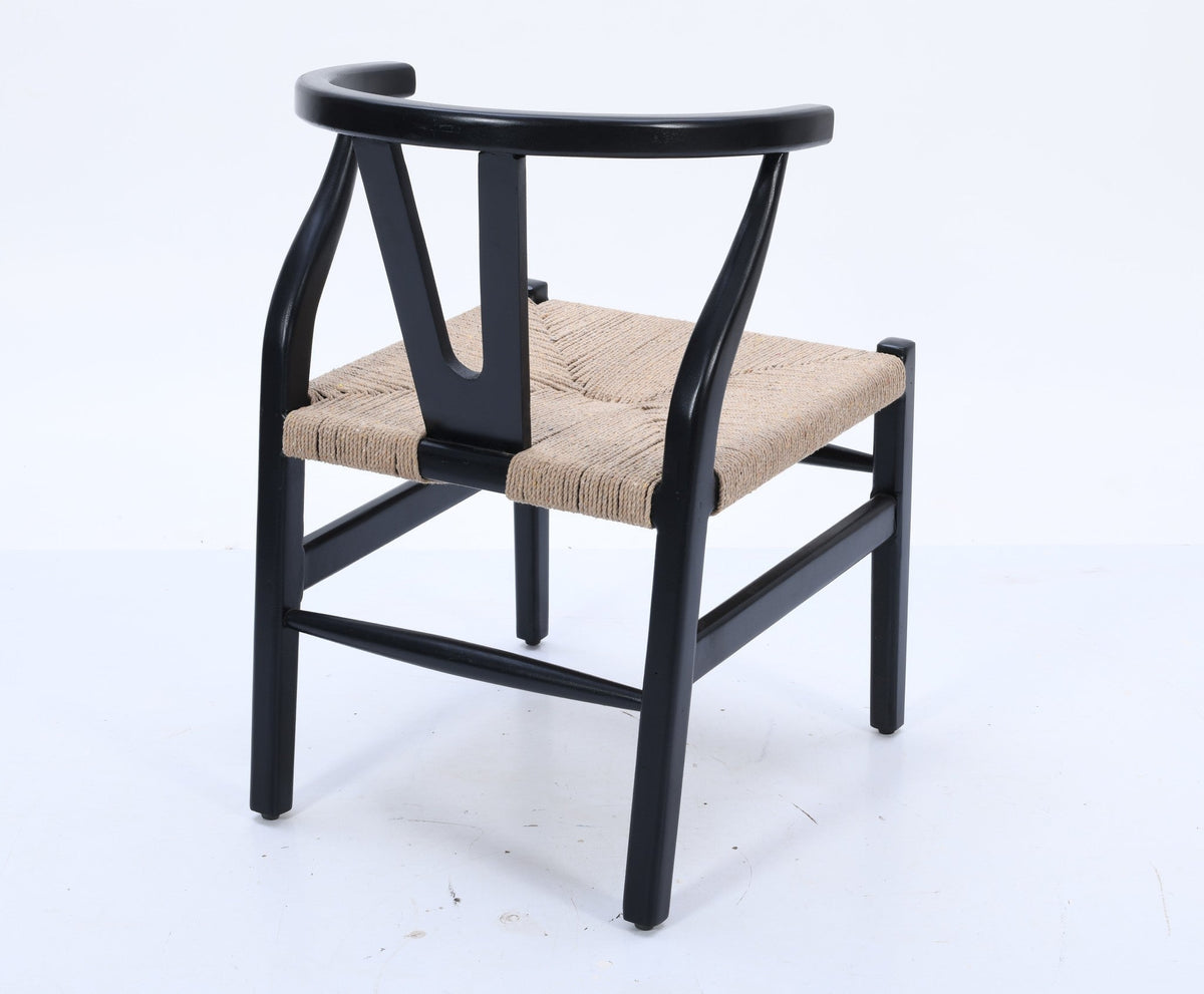 Mid-Century Wishbone Dining Chair | Black Solid Mango Wood &amp; Rope Seat Dining Chair Casa Maria Designs 