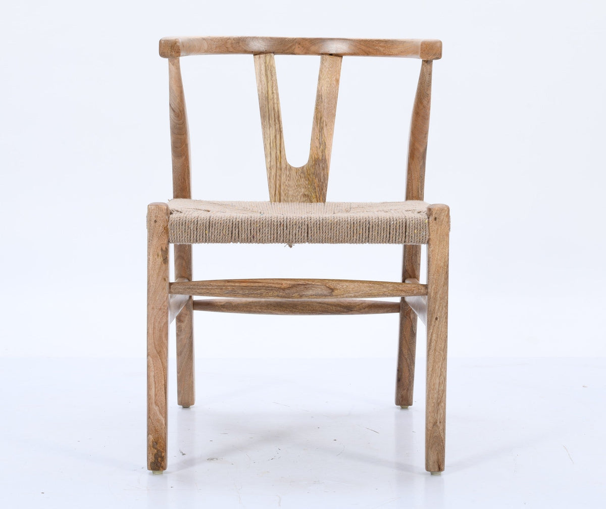 Mid-Century Wishbone Dining Chair | Natural Solid Mango Wood &amp; Rope Seat Dining Chair Casa Maria Designs 