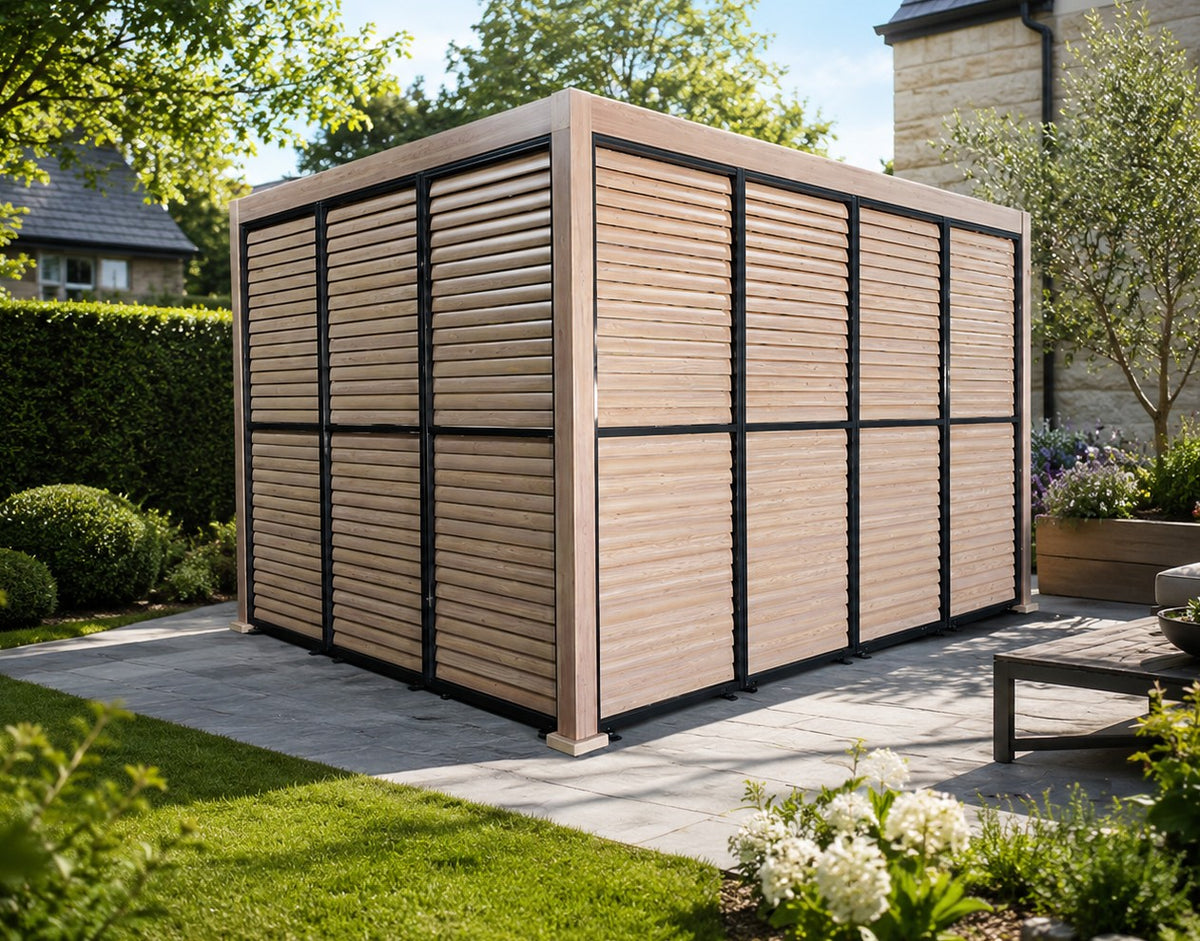 3m Aluminium Louvre Side Wall – 3 Panel Set (Oak / Wood Grain Effect)