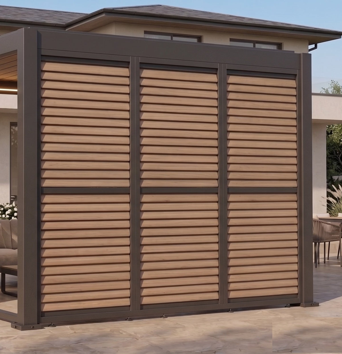 3M Aluminium Louvre Side Wall – Wood Effect | Compatible with MotaShade™ Pergola