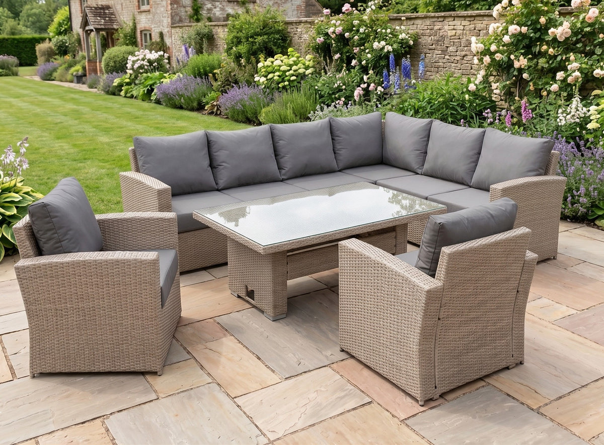 Zante Right Hand Rattan Corner Sofa Set with Adjustable Rising Table