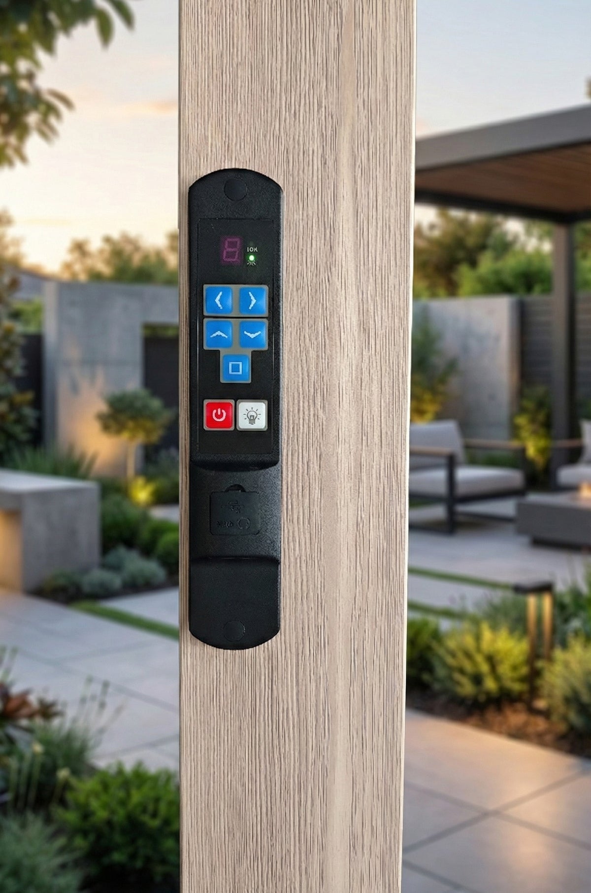 LuxShade™ 3×6m Aluminium Pergola LEDs, Double-Layered Louvred Roof & Blinds Oak Effect