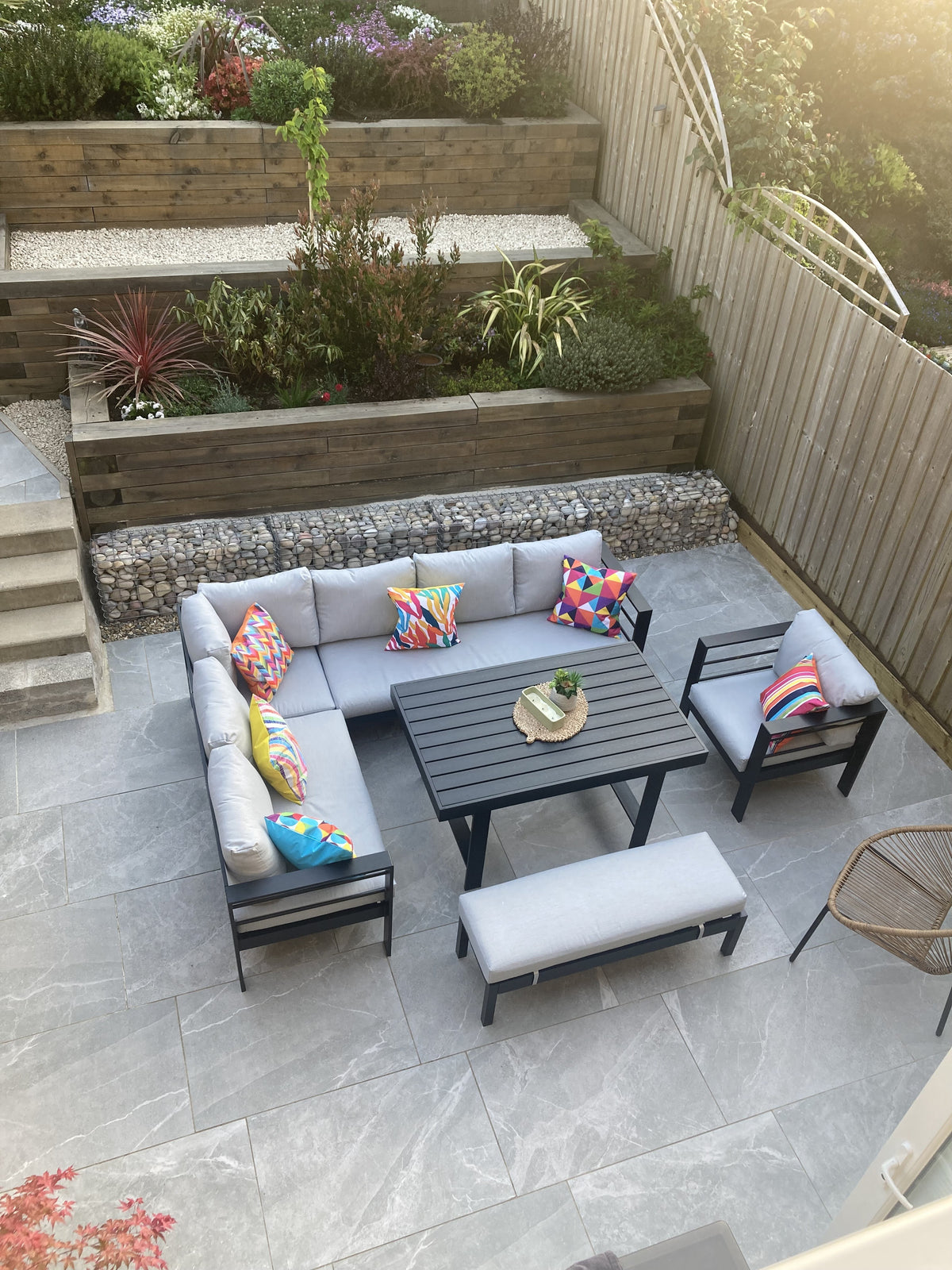 Aluminium Left Corner Sofa / Outdoor Dining Set Black &amp; Grey