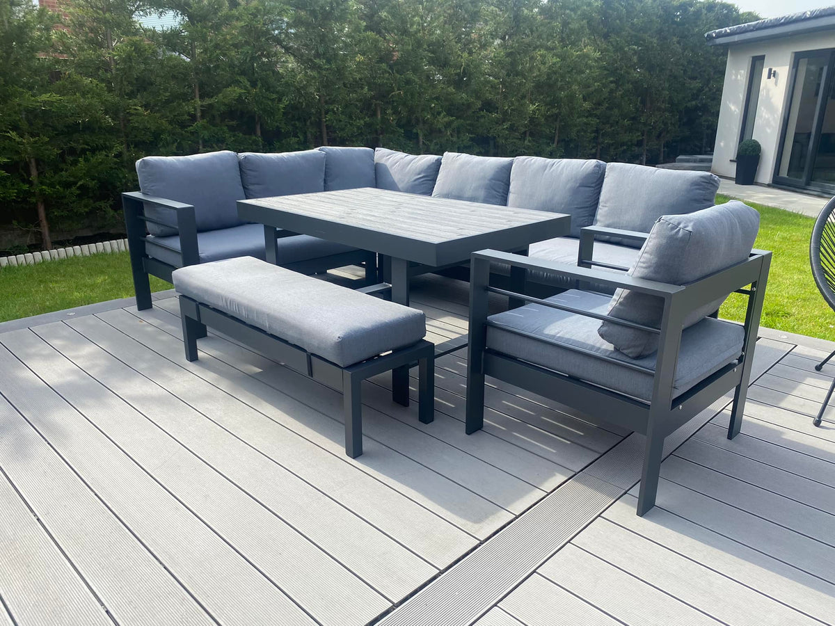 Aluminium Left Corner Sofa / Outdoor Dining Set Dark Grey