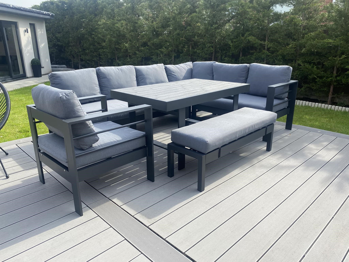 Aluminium Right Corner Sofa / Outdoor Dining Set Dark Grey