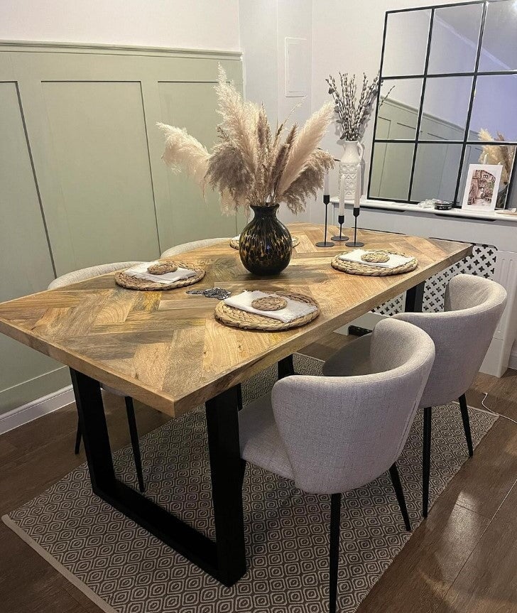Rectangle Solid Mango Wood Dining Table | Herringbone Design - 160cms Casa Maria Designs 