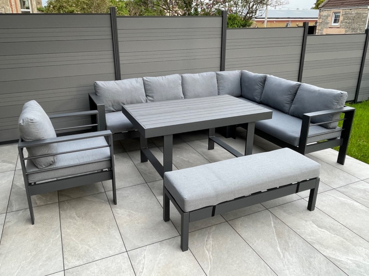 Aluminium Right Hand Corner Sofa / Outdoor Garden Dining Set in Dark Grey