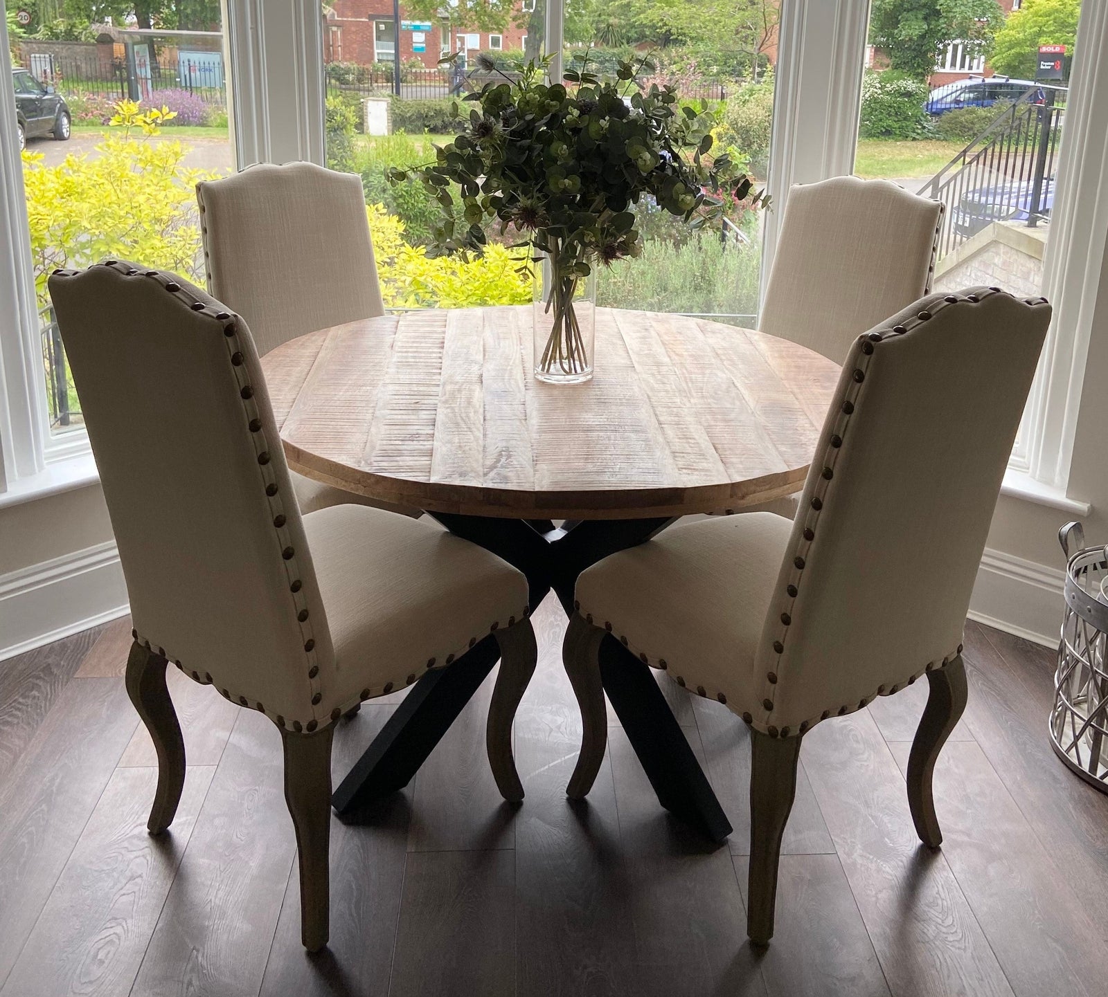 Round Solid Mango Wood Dining Table | Black Iron X Base - 120cms Casa Maria Designs 