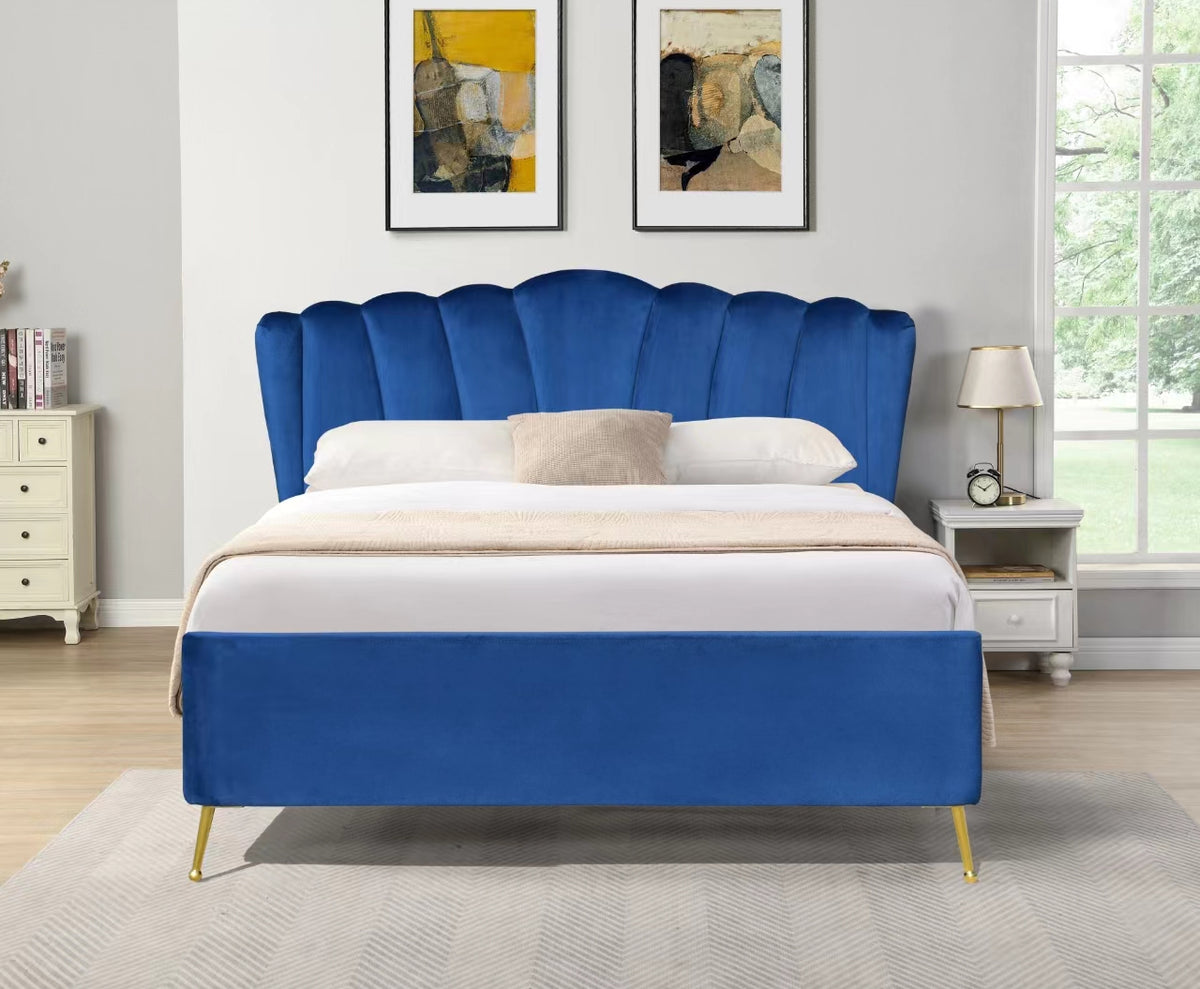 Luna Ottoman Storage Bed - Blue Plush Velvet - Size: 4ft 6&quot; Double