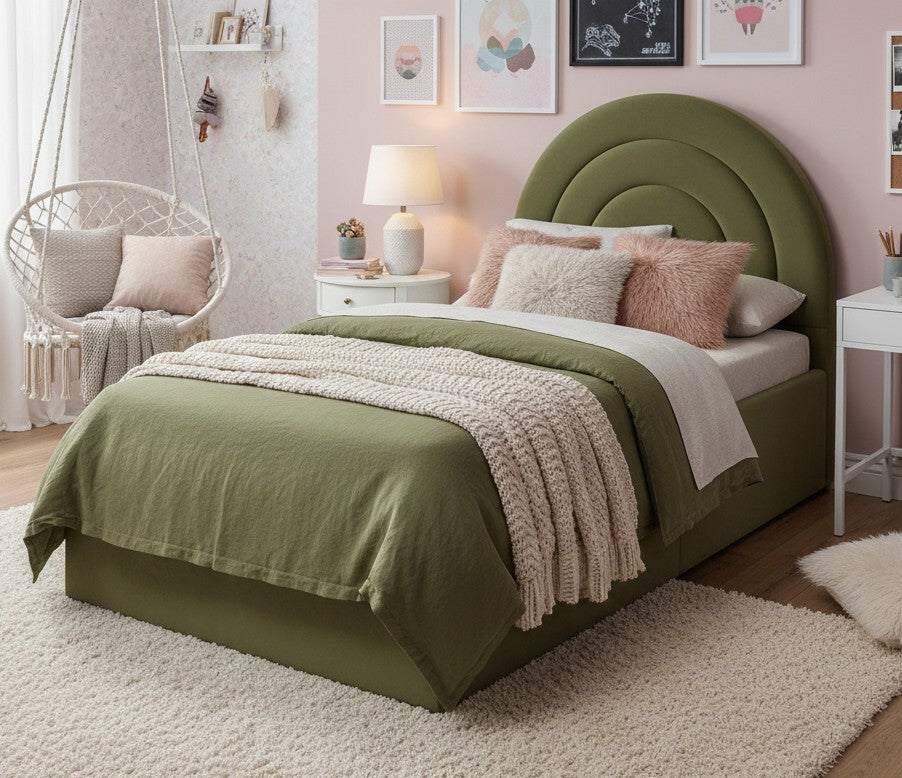 Emma Ottoman Storage Bed - Moss Green Plush Velvet - Size: 3ft Single
