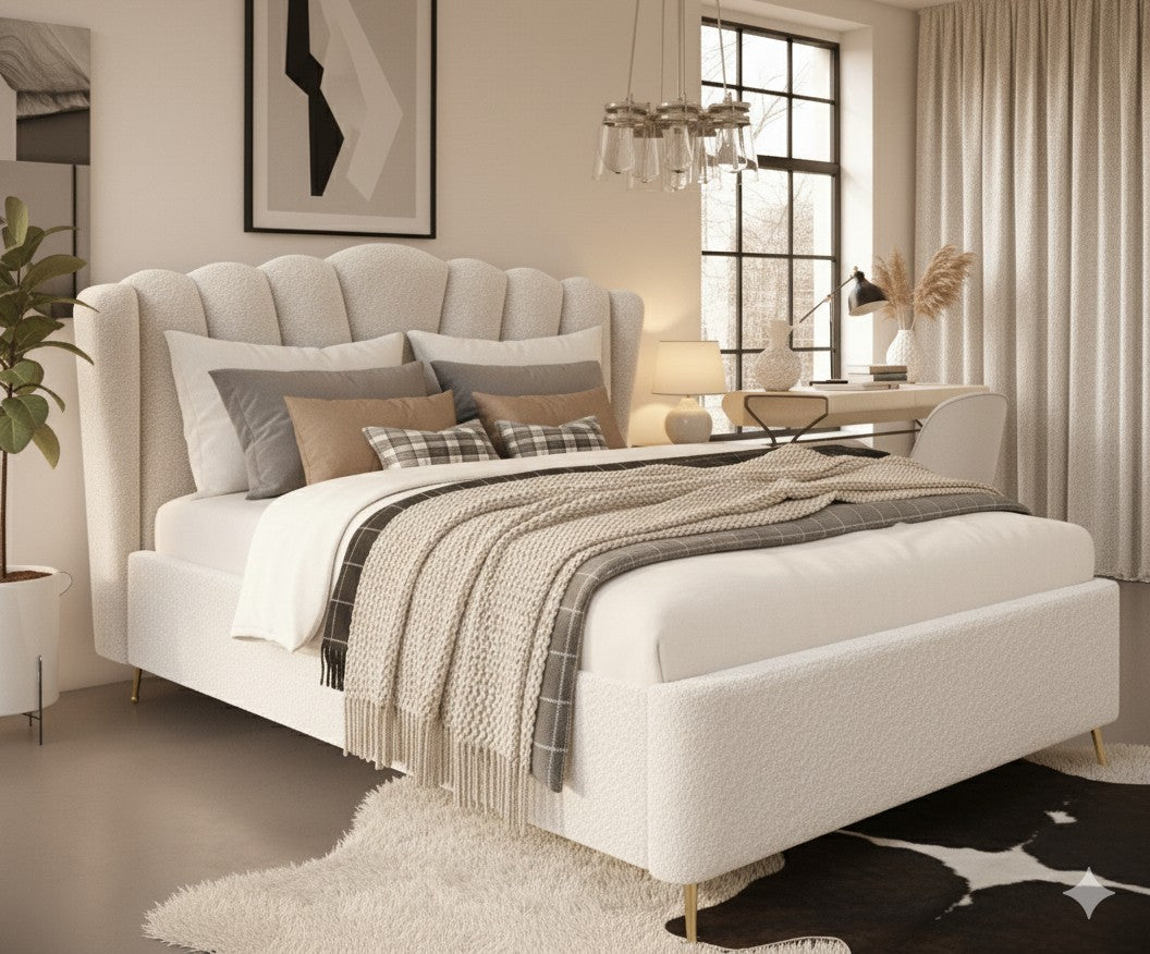 Luna Ottoman Storage Bed - Bouclé "Teddy" Fabric - Size: 4ft 6" Double