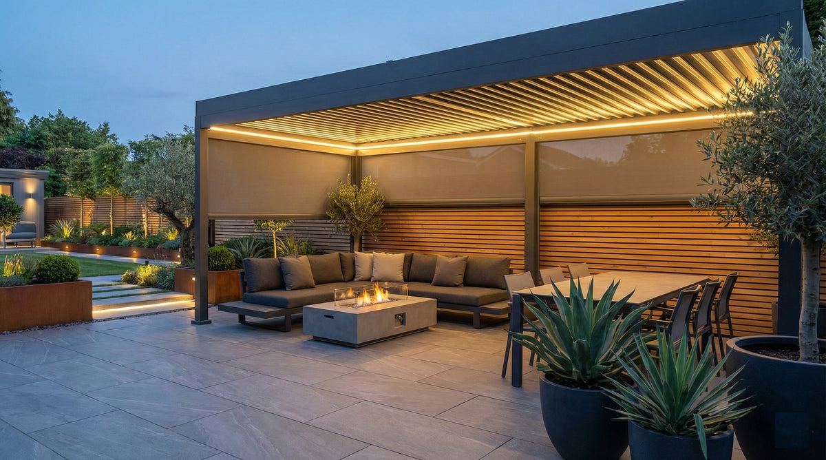 LuxShade™ 3×6m Aluminium Pergola with LEDs, Double-Layered Louvred Roof