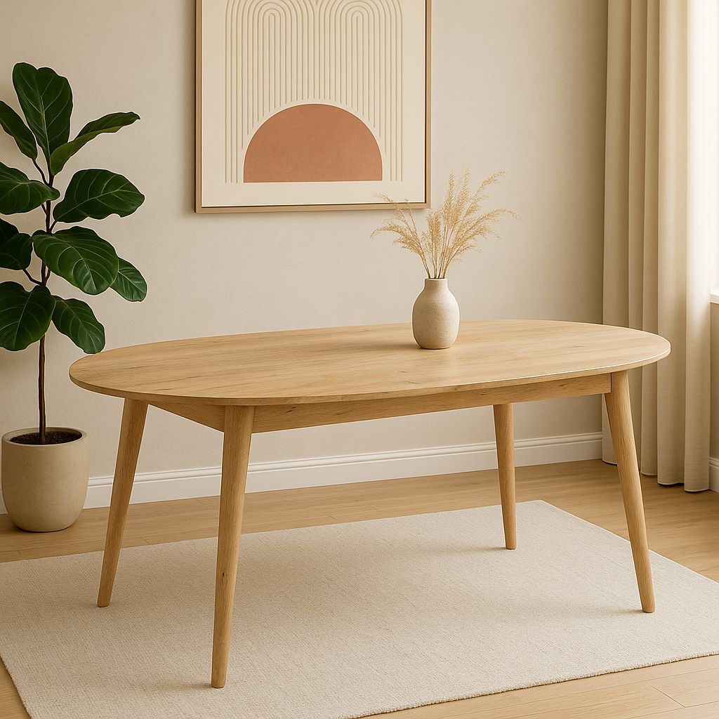 Malmo Solid Mango Wood Curved Dining Table - 180 x 90 x 76cms