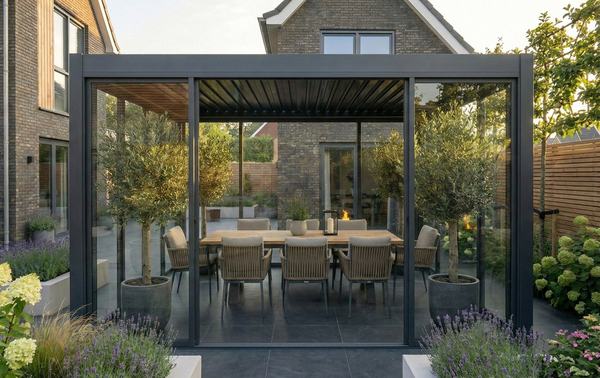 4m Sliding Glass Door System for Aluminium Pergolas – Toughened Safety Glass