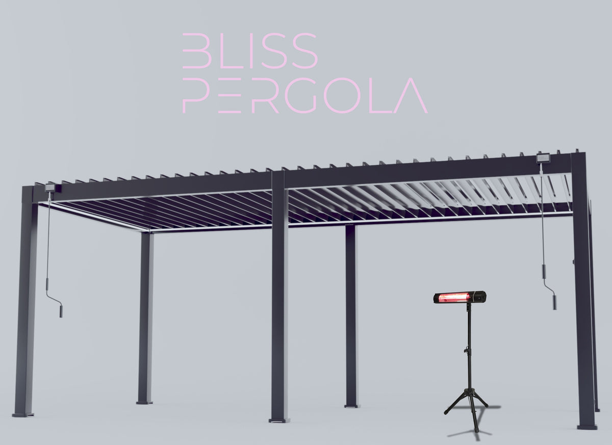 LuxShade™ 3×6m Aluminium Pergola with LEDs, Double-Layered Louvred Roof